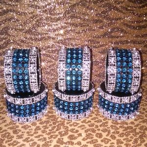 Napkin rings 6pc set silver/turquoise -NEW